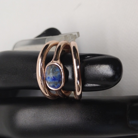 Gold Color Ring with Blue Stone - Picture 3 of 3